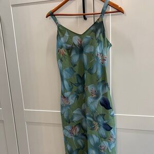 Vintage y2k Northern Reflections Beige Lined Green Floral Dress